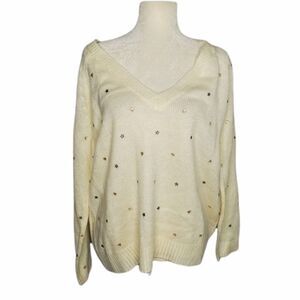 NEW WILDFOX ivory sweater cream‎ star & heart v-neck oversized sample S